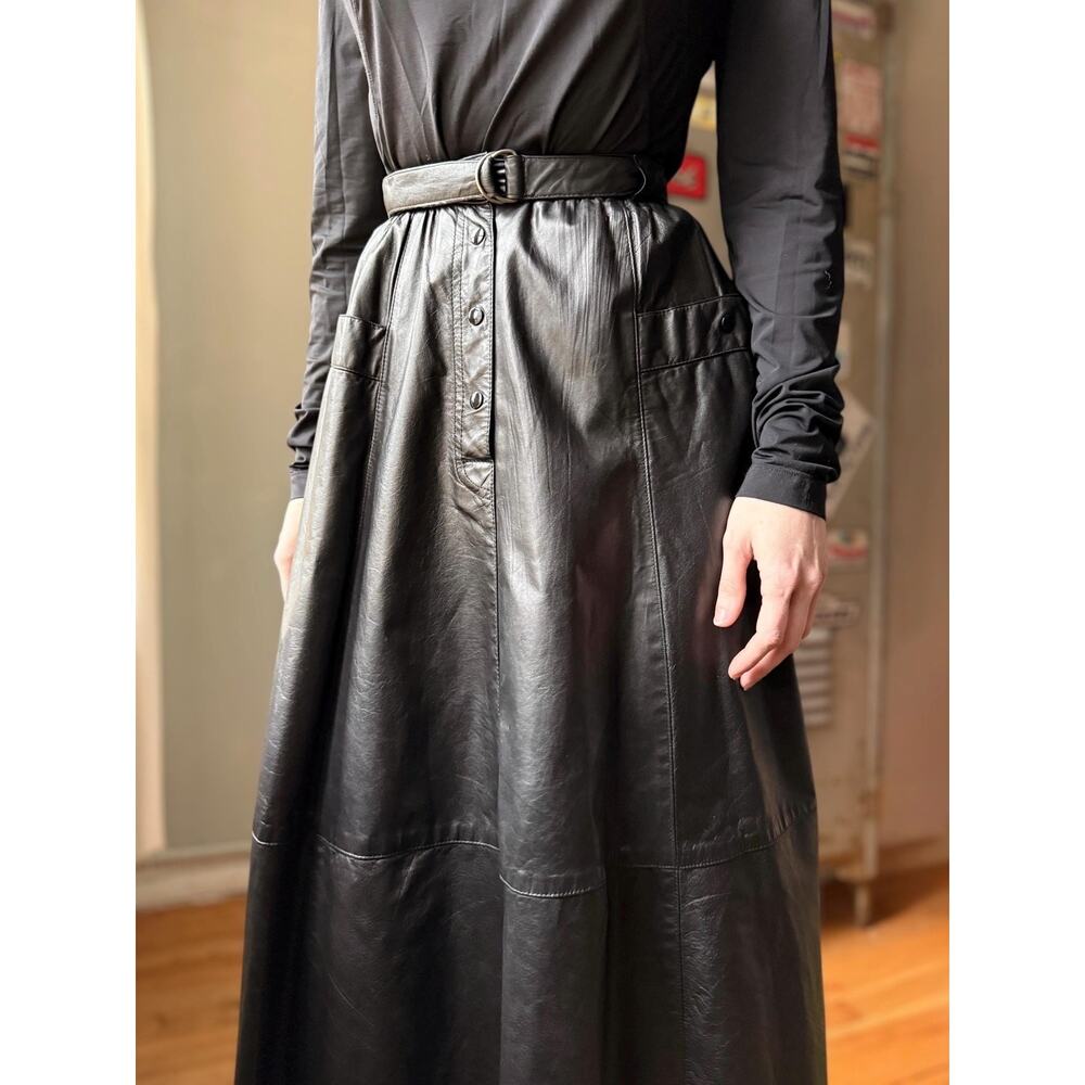 Vintage 70s Saks Fifth Avenue Leather Maxi Skirt | XS 25" - Picture 5 of 8